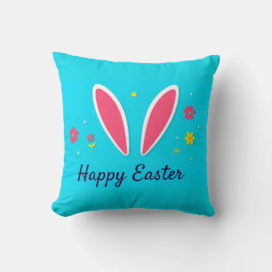 Happy Easter Celebration Card with Bunny Ears Throw Pillow