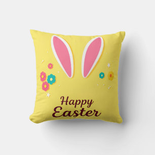 Happy Easter Celebration Card with Bunny Ears Throw Pillow