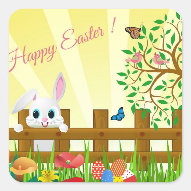 Happy Easter Celebration Square Sticker (Front)
