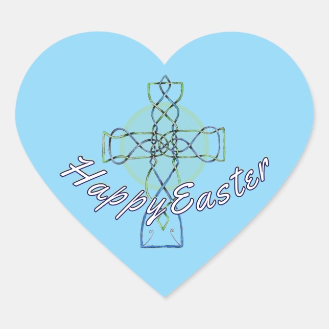 Happy Easter Celtic Cross Heart Sticker (Front)