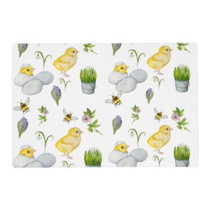Happy Easter chick and spring flowers Placemat