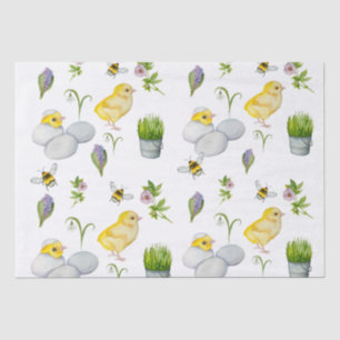 Happy Easter chick and spring flowers Tissue Paper