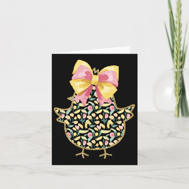 Happy Easter Chick Happy Easter Day Coquette Bow  Card (Front)
