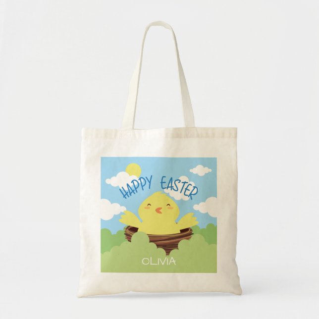 Happy Easter Chick Personalized Name | Holidays Tote Bag (Front)