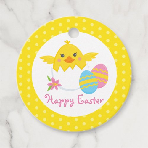 Happy Easter Chick Round Gift or Favor Tags