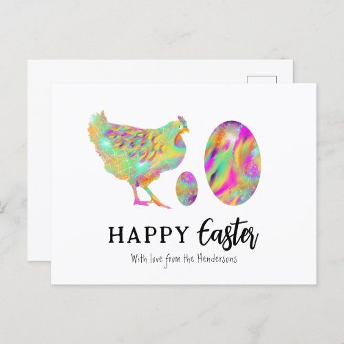Happy Easter Chicken and eggs watercolor Holiday Postcard