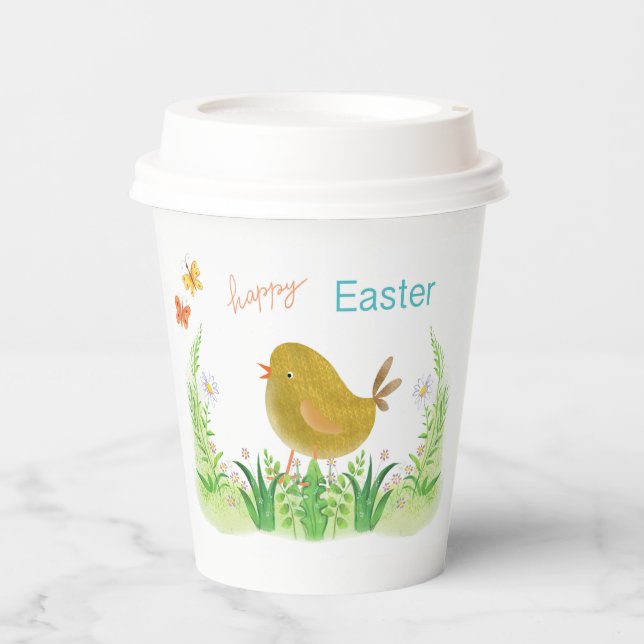 Happy easter , chicken and flowers paper cups (Front)