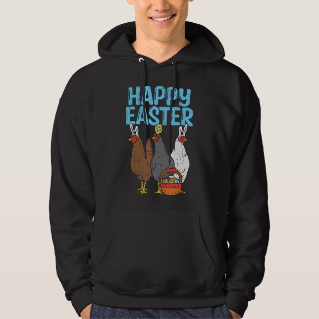 Happy Easter Chicken Bunnies Egg Poultry Farm Anim Hoodie (Front)
