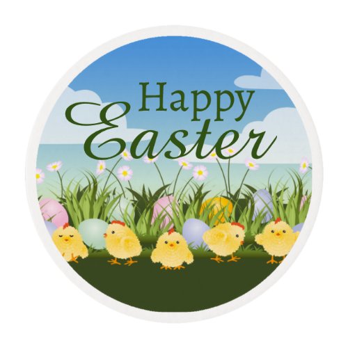 Happy Easter Chicks And Easter Eggs Edible Frosting Rounds