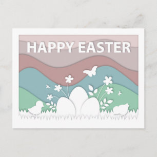 Happy easter chicks and egg in nature postcard