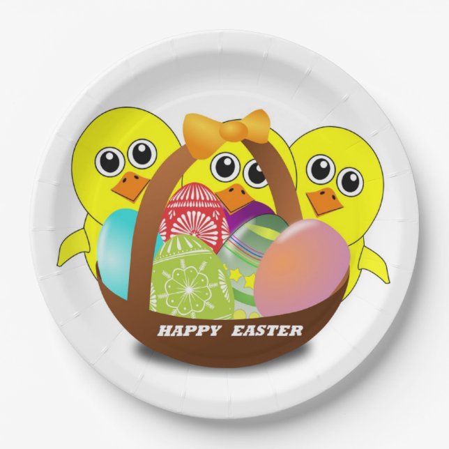 "HAPPY EASTER" CHICKS PAPER PLATES (Front)