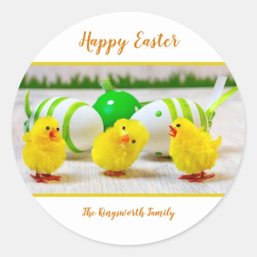 Happy Easter chicks personalized Classic Round Sticker