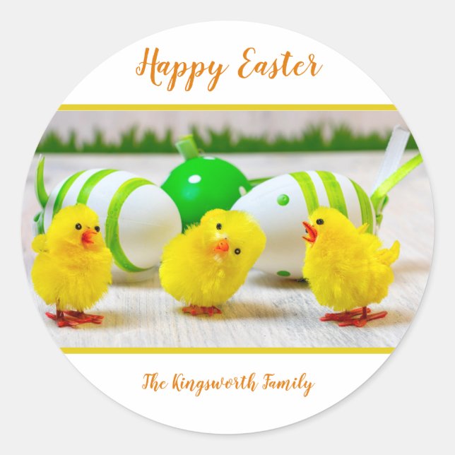 Happy Easter chicks personalized Classic Round Sticker (Front)
