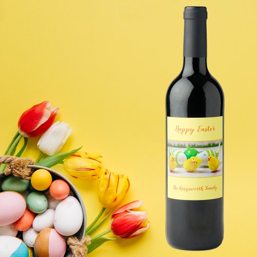 Happy Easter chicks personalized Wine Label