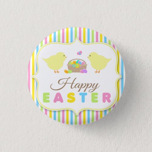 Happy Easter Chicks Pin Back Button