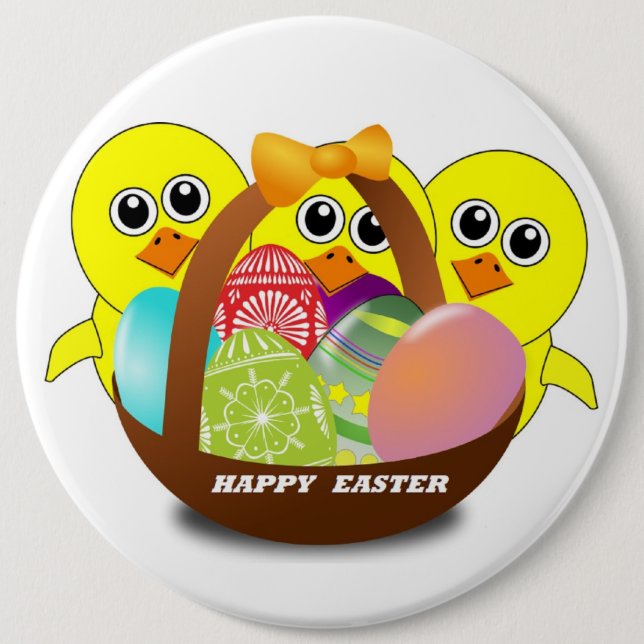 "HAPPY EASTER" CHICKS PINBACK BUTTON (Front)