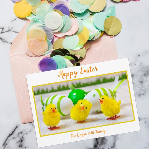 Happy Easter chicks with egg personalized Holiday Card