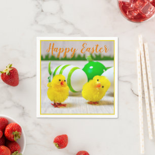Happy Easter chicks with egg yellow green orange Napkins