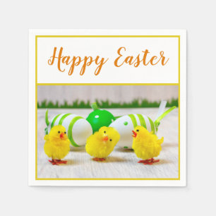 Happy Easter chicks with egg yellow green orange Napkins