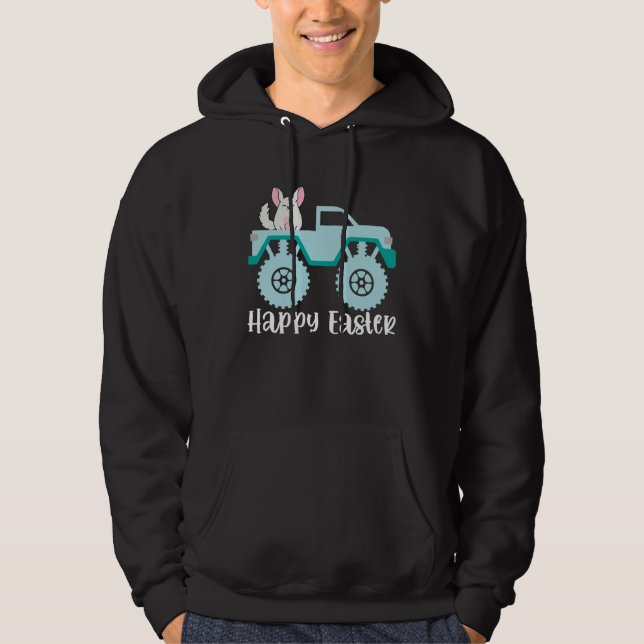 Happy Easter Chinchilla Riding Monster Truck Toddl Hoodie (Front)
