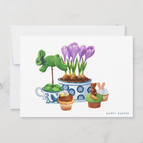 Happy Easter Chinoiserie  Bunny Cupcakes Holiday Card