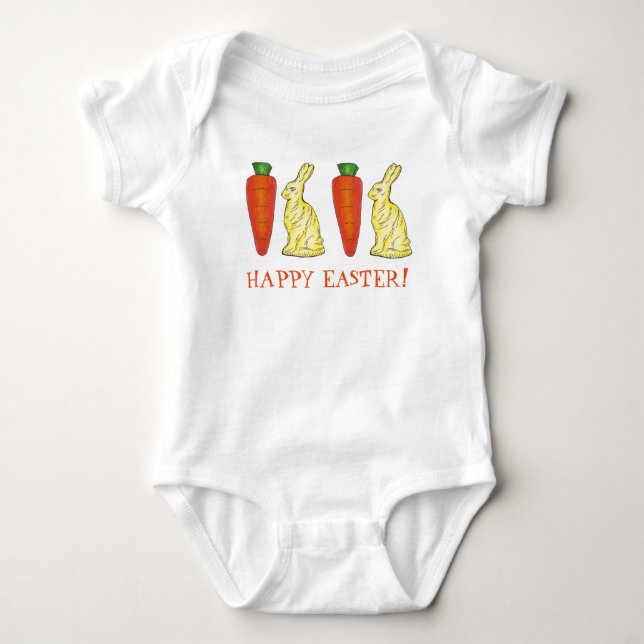 Happy Easter Chocolate Bunny Bunnies Orange Carrot Baby Bodysuit (Front)