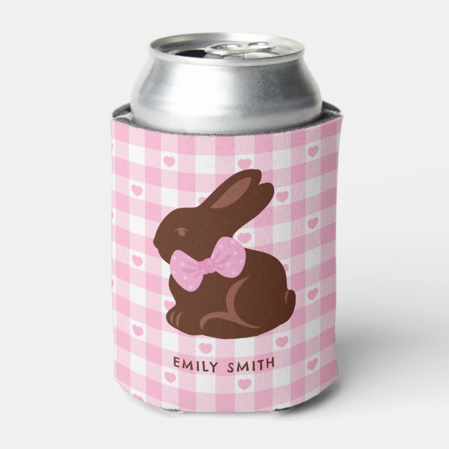 Happy Easter Chocolate Bunny Pink Foam Can Cooler (Can Front)