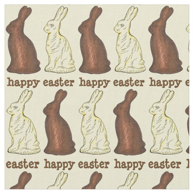 Happy Easter Chocolate Bunny Rabbit Ears Bunnies Fabric (Close Up)