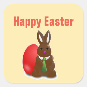Happy easter chocolate bunny square sticker