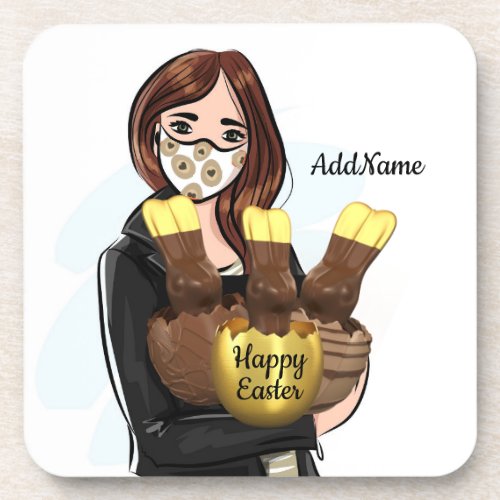 Happy Easter Chocolate Eggs Add Name Beverage Coaster