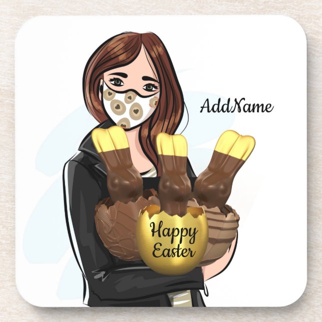 Happy Easter Chocolate Eggs Add Name Beverage Coaster (Front)