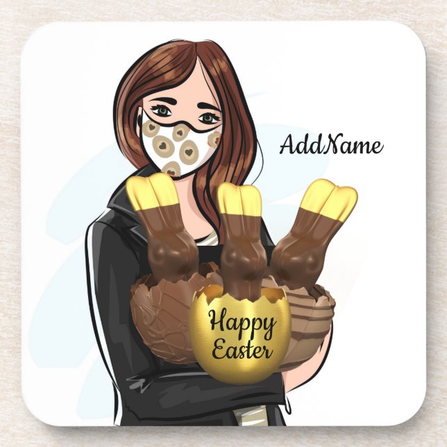 Happy Easter Chocolate Eggs Add Name Hard Plastic Beverage Coaster (Front)
