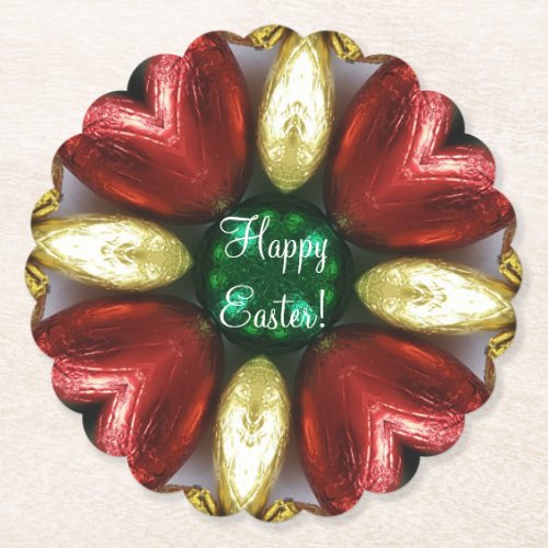 Happy Easter Chocolate Eggs Kaleidoscope Flower Paper Coaster