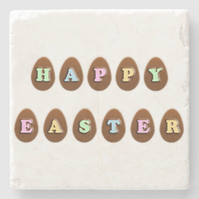 Happy Easter Chocolate Eggs Stone Coaster (Front)