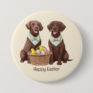 Happy Easter Chocolate Labrador Retriever Dogs Button