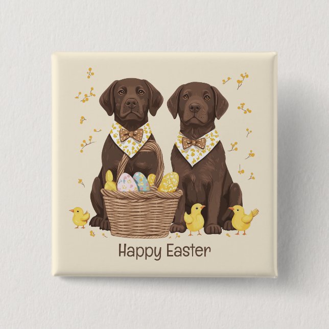 Happy Easter Chocolate Labrador Retriever Dogs Button (Front)