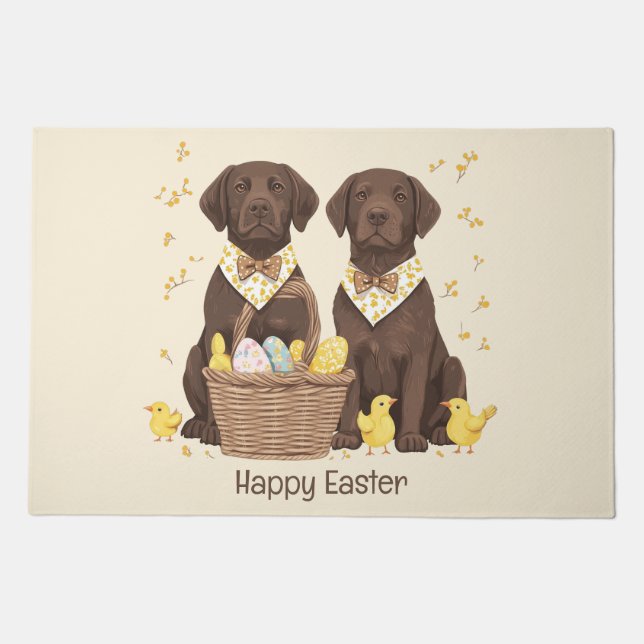 Happy Easter Chocolate Labrador Retriever Dogs Doormat (Front)