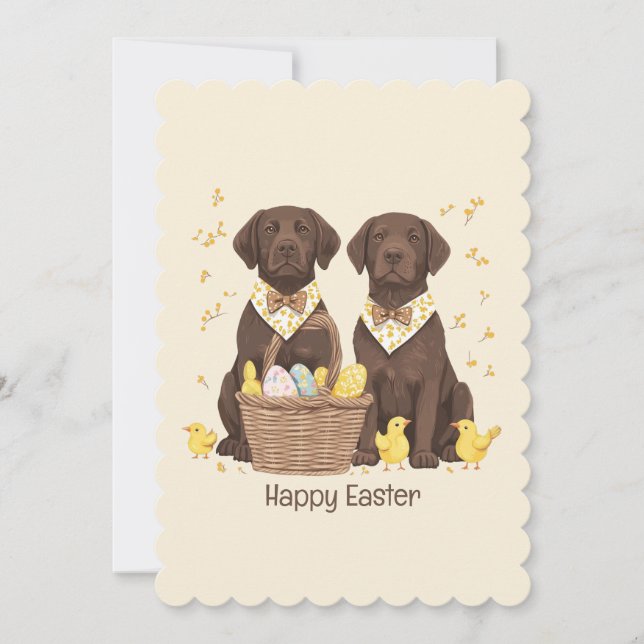 Happy Easter Chocolate Labrador Retriever Dogs Holiday Card (Front)