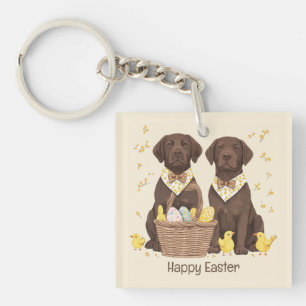 Happy Easter Chocolate Labrador Retriever Dogs Keychain