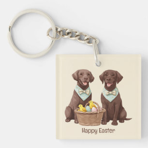 Happy Easter Chocolate Labrador Retriever Dogs Keychain