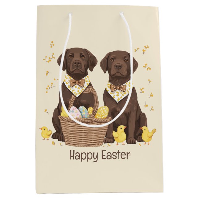 Happy Easter Chocolate Labrador Retriever Dogs Medium Gift Bag (Front)