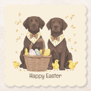 Happy Easter Chocolate Labrador Retriever Dogs Paper Coaster