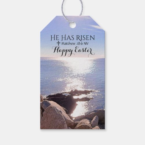 Happy Easter Christ has Risen Blue Ocean Photo Gif Gift Tags