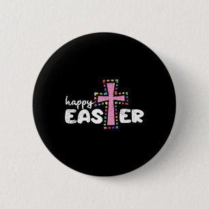 Happy Easter Christian Egg Hunting Spring Cross  Button