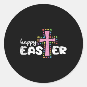 Happy Easter Christian Egg Hunting Spring Cross Classic Round Sticker