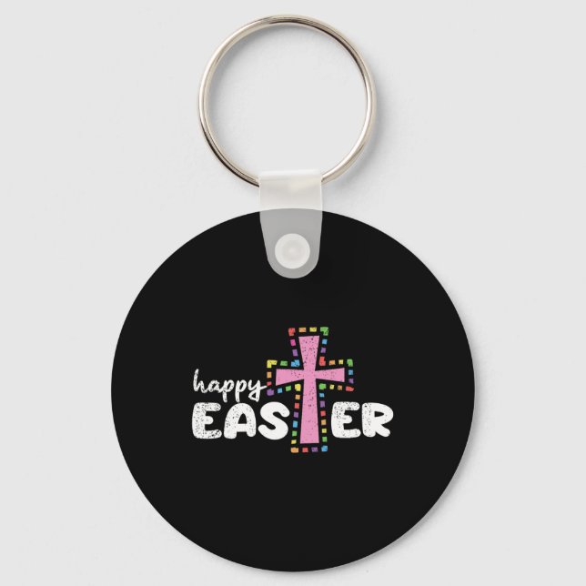 Happy Easter Christian Egg Hunting Spring Cross  Keychain (Front)