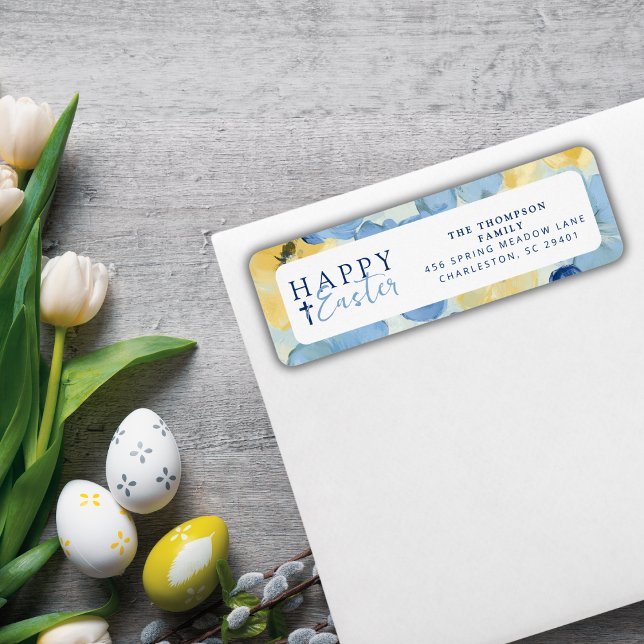 Happy Easter Christian Spring Floral Blue Label (Creator Uploaded)
