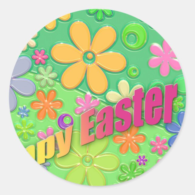 happy easter classic round sticker (Front)