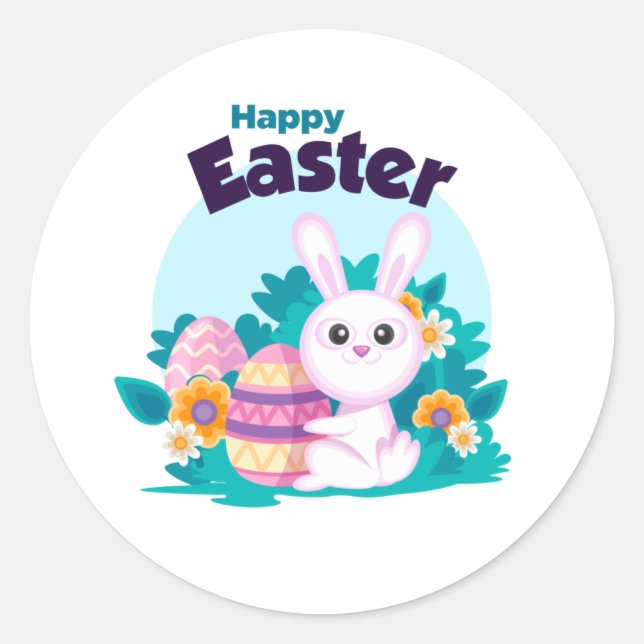 Happy Easter Classic Round Sticker (Front)