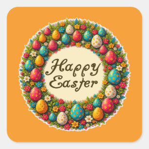 Happy Easter – Classic Wreath Design Autocolante Square Sticker